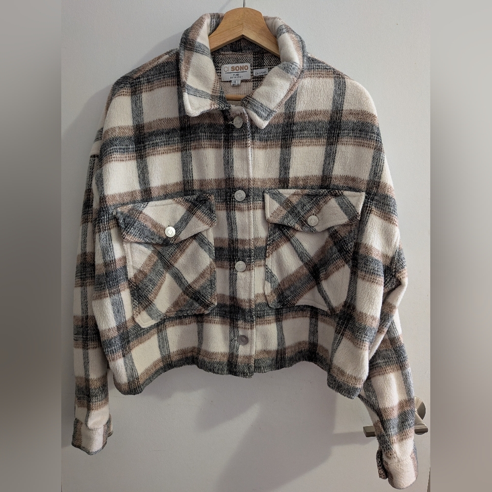 Ci Sono Women's Plaid Jacket - Cream and Gray